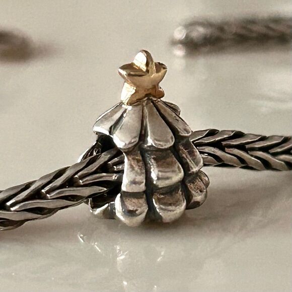Pandora Moments Christmas Tree Charm Bead w Star Silver 925 Gold 14K Authentic - Picture 7 of 7